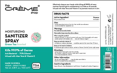The Creme Shop Moisturizing Sanitizer Srpay Green Tea Scented (Green Tea)
